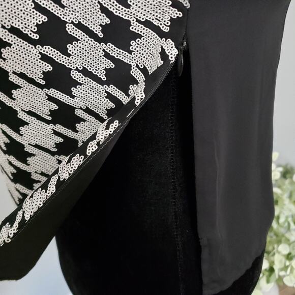 Talbots Black and White Sequin Embellished Houndstooth Short Sleeve Top 4 - Picture 6 of 9